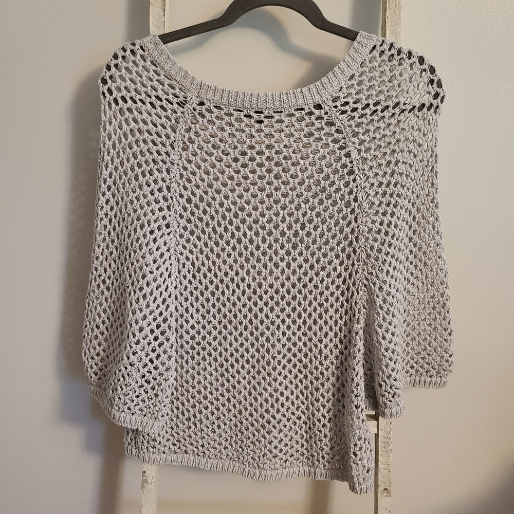 BCBGMaxAzria Medium KARA batwing dolman sleeve gray open knit sweater - Picture 6 of 6